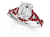 White gold Emerald Cut Diamond with Ruby side stone Halo Twist Band Solitaire Prong Setting Ring_25
