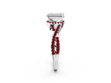 White gold Emerald Cut Diamond with Ruby side stone Halo Twist Band Solitaire Prong Setting Ring_26