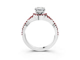White gold Emerald Cut Diamond with Ruby side stone Halo Twist Band Solitaire Prong Setting Ring_27
