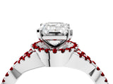 White gold Emerald Cut Diamond with Ruby side stone Halo Twist Band Solitaire Prong Setting Ring_28