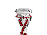 White gold Emerald Cut Diamond with Ruby side stone Halo Twist Band Solitaire Prong Setting Ring_29