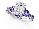 White gold Emerald Cut Diamond with Tanzanite side stone Halo Twist Band Solitaire Prong Setting Ring_13