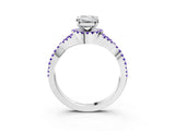 White gold Emerald Cut Diamond with Tanzanite side stone Halo Twist Band Solitaire Prong Setting Ring_15