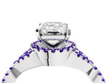 White gold Emerald Cut Diamond with Tanzanite side stone Halo Twist Band Solitaire Prong Setting Ring_16