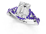 White gold Emerald Cut Diamond with Tanzanite side stone Halo Twist Band Solitaire Prong Setting Ring_25