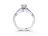 White gold Emerald Cut Diamond with Tanzanite side stone Halo Twist Band Solitaire Prong Setting Ring_27