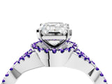 White gold Emerald Cut Diamond with Tanzanite side stone Halo Twist Band Solitaire Prong Setting Ring_28