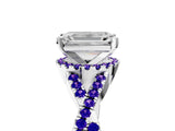 White gold Emerald Cut Diamond with Tanzanite side stone Halo Twist Band Solitaire Prong Setting Ring_29
