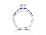 White gold Emerald Cut Diamond with Tanzanite side stone Halo Twist Band Solitaire Prong Setting Ring_39