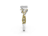 White gold Emerald Cut Diamond with Yellow Sapphire side stone Halo Twist Band Solitaire Prong Setting Ring_14