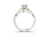 White gold Emerald Cut Diamond with Yellow Sapphire side stone Halo Twist Band Solitaire Prong Setting Ring_15