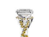 White gold Emerald Cut Diamond with Yellow Sapphire side stone Halo Twist Band Solitaire Prong Setting Ring_17