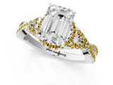 White gold Emerald Cut Diamond with Yellow Sapphire side stone Halo Twist Band Solitaire Prong Setting Ring_25