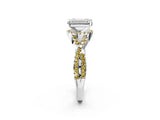 White gold Emerald Cut Diamond with Yellow Sapphire side stone Halo Twist Band Solitaire Prong Setting Ring_26