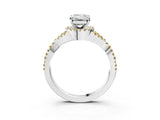 White gold Emerald Cut Diamond with Yellow Sapphire side stone Halo Twist Band Solitaire Prong Setting Ring_27
