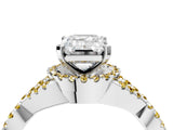 White gold Emerald Cut Diamond with Yellow Sapphire side stone Halo Twist Band Solitaire Prong Setting Ring_28