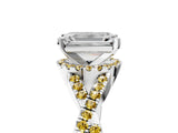 White gold Emerald Cut Diamond with Yellow Sapphire side stone Halo Twist Band Solitaire Prong Setting Ring_29
