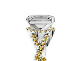 White gold Emerald Cut Diamond with Yellow Sapphire side stone Halo Twist Band Solitaire Prong Setting Ring_41