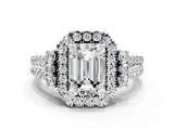White gold Emerald Cut Double Halo Diamond Engagement Ring with Pave Band and Four-Prong Setting_44
