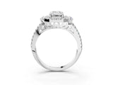 White gold Emerald Cut Double Halo Diamond Engagement Ring with Pave Band and Four-Prong Setting_45