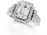 White gold Emerald Cut Double Halo Diamond Engagement Ring with Pave Band and Four-Prong Setting_45