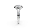 White gold Emerald Cut Double Halo Diamond Engagement Ring with Pave Band and Four-Prong Setting_46