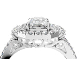 White gold Emerald Cut Double Halo Diamond Engagement Ring with Pave Band and Four-Prong Setting_47