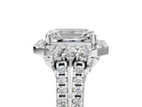 White gold Emerald Cut Double Halo Diamond Engagement Ring with Pave Band and Four-Prong Setting_48