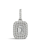 White gold Emerald Cut Double Halo Diamond Pendant with Prong Setting 1