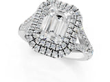 White gold Emerald Cut Double Halo Split Shank Diamond Ring with Prong Setting_68