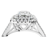 White gold Emerald Cut Double Halo Split Shank Diamond Ring with Prong Setting_71