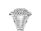 White gold Emerald Cut Double Halo Split Shank Diamond Ring with Prong Setting_78