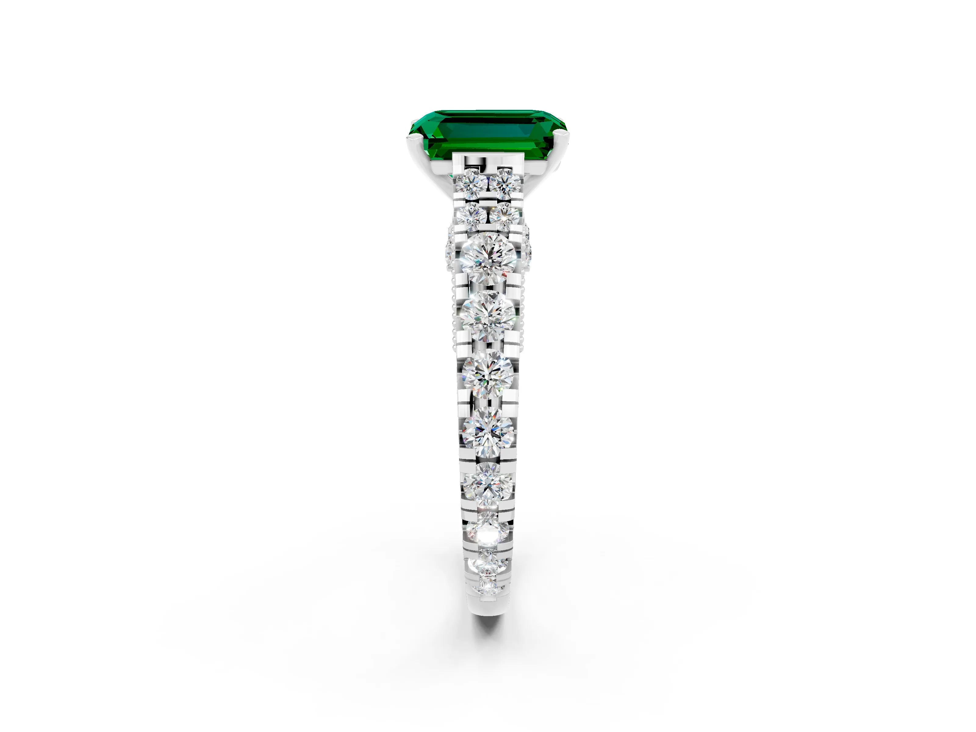 White gold Emerald Cut Emerald Classic Solitaire Ring with Pavé Band and Four-Prong Setting_2