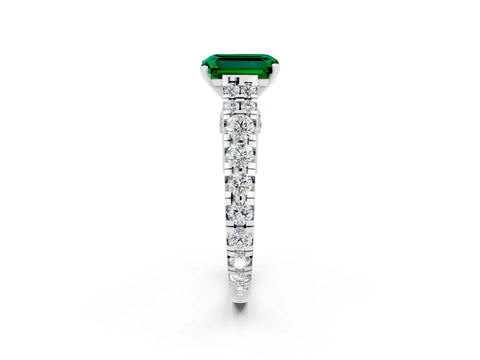 White gold Emerald Cut Emerald Classic Solitaire Ring with Pavé Band and Four-Prong Setting_2