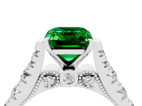 White gold Emerald Cut Emerald Classic Solitaire Ring with Pavé Band and Four-Prong Setting_4