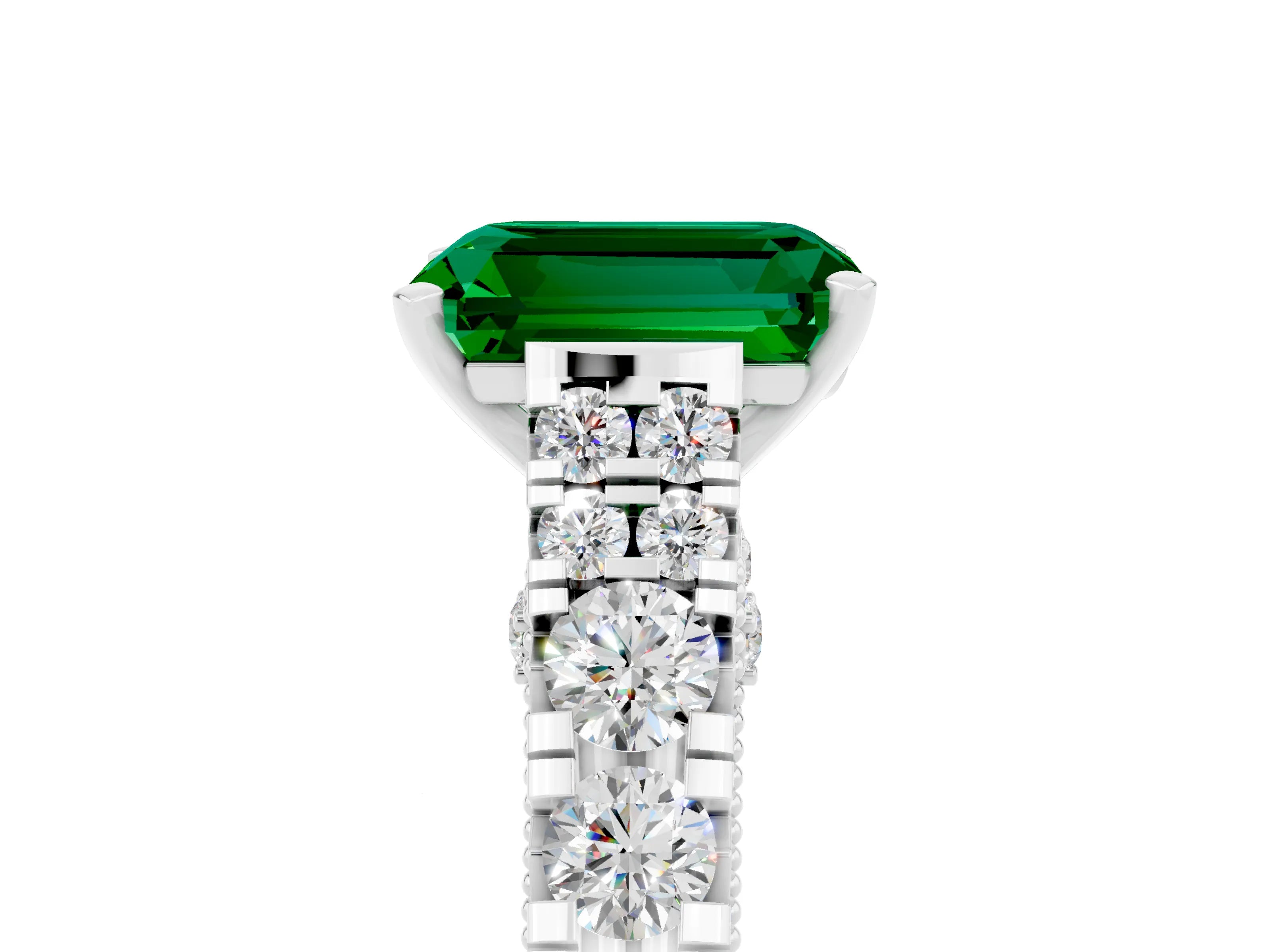 White gold Emerald Cut Emerald Classic Solitaire Ring with Pavé Band and Four-Prong Setting_5