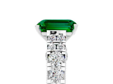 White gold Emerald Cut Emerald Classic Solitaire Ring with Pavé Band and Four-Prong Setting_5
