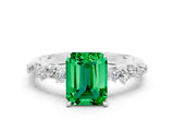 White gold Emerald Cut Emerald Cluster Side Stone Solitaire Ring with Prong Setting_24