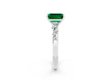 White gold Emerald Cut Emerald Cluster Side Stone Solitaire Ring with Prong Setting_26