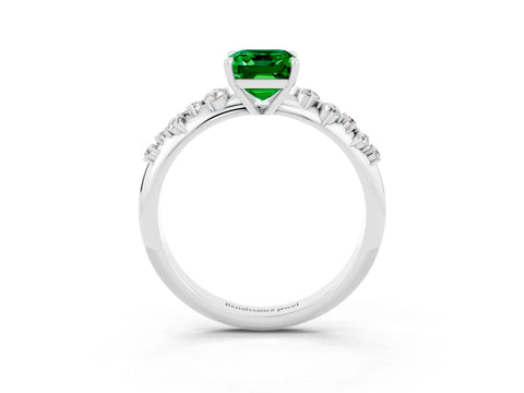 White gold Emerald Cut Emerald Cluster Side Stone Solitaire Ring with Prong Setting_27