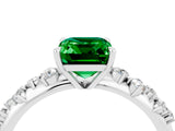 White gold Emerald Cut Emerald Cluster Side Stone Solitaire Ring with Prong Setting_28