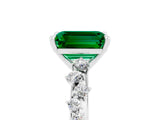 White gold Emerald Cut Emerald Cluster Side Stone Solitaire Ring with Prong Setting_29