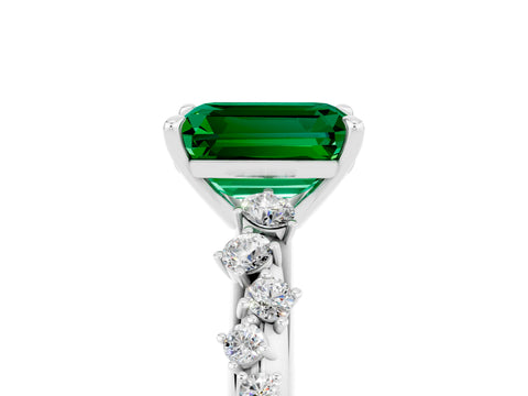 White gold Emerald Cut Emerald Cluster Side Stone Solitaire Ring with Prong Setting_29