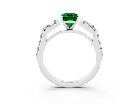White gold Emerald Cut Emerald Engagement Ring with Baguette Side Stones and Channel Set Band_3