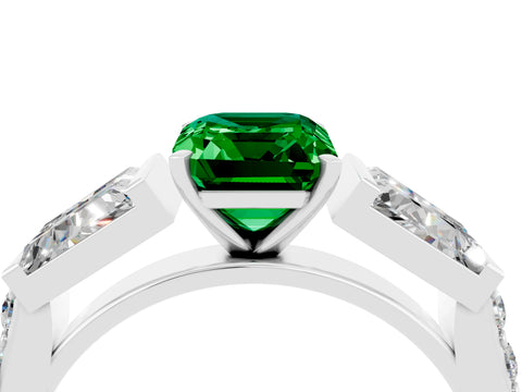 White gold Emerald Cut Emerald Engagement Ring with Baguette Side Stones and Channel Set Band_4