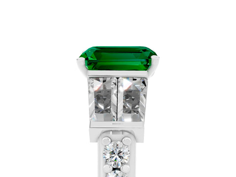 White gold Emerald Cut Emerald Engagement Ring with Baguette Side Stones and Channel Set Band_5