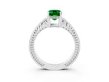 White gold Emerald Cut Emerald Engagement Ring with Milgrain Channel Set Band and Prong Setting_3