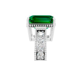 White gold Emerald Cut Emerald Engagement Ring with Milgrain Channel Set Band and Prong Setting_5