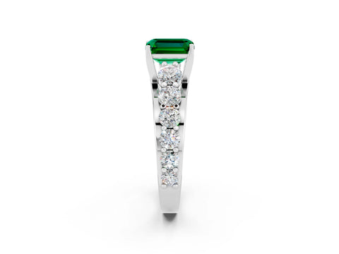 White gold Emerald Cut Emerald Engagement Ring with Pavé Band and Four-Prong Setting_2