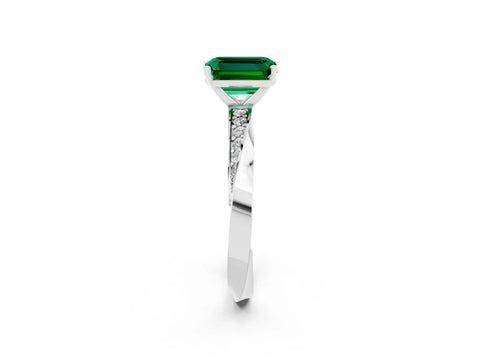 White gold Emerald Cut Emerald Engagement Ring with Side Stone Accents and Four-Prong Setting_29